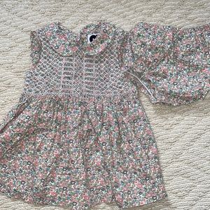 Baby girl smocked Question Everything floral dress and bloomer